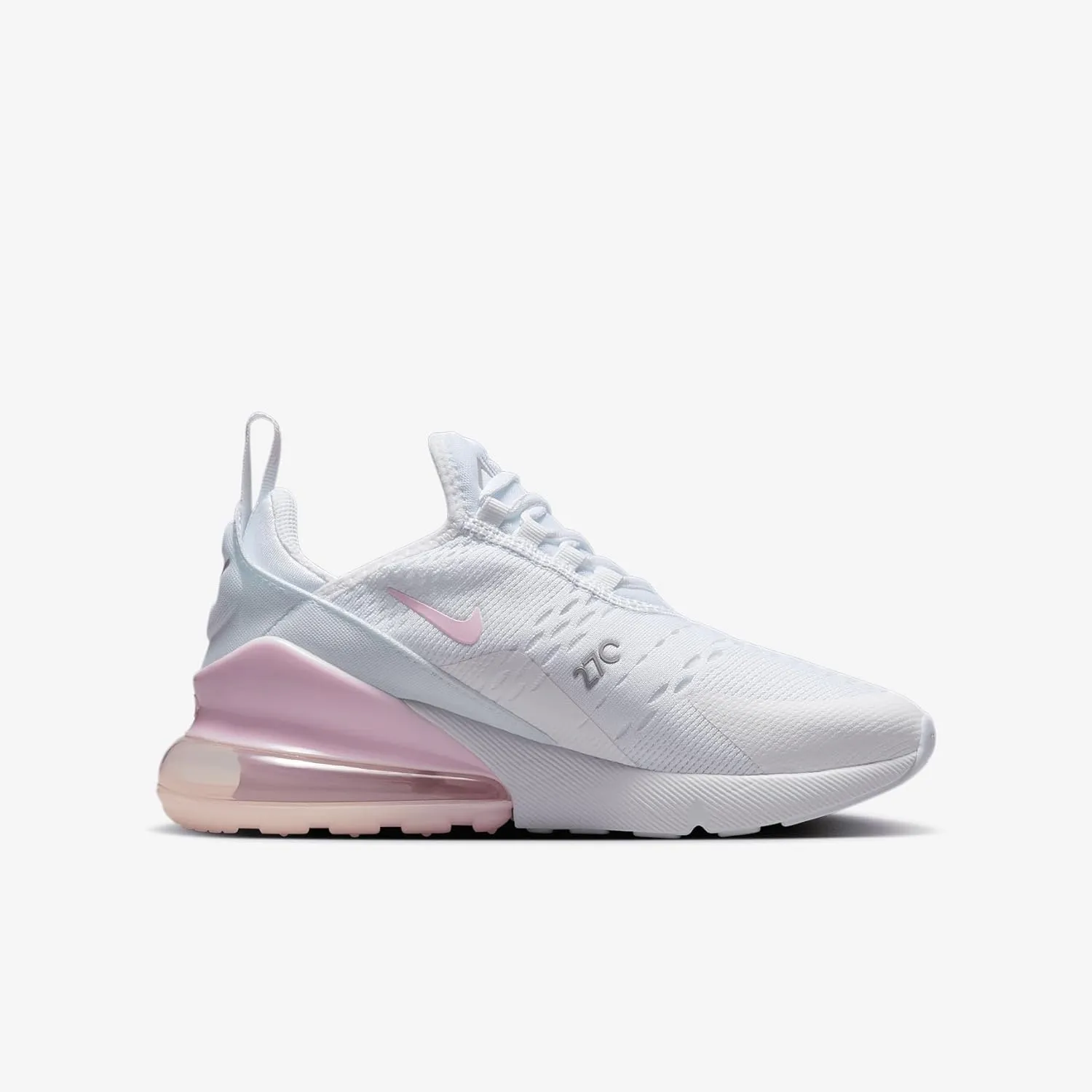 Nike Air Max 270 Big Kids' Shoes (943345-122, White/Light Smoke Grey/Pink Foam)