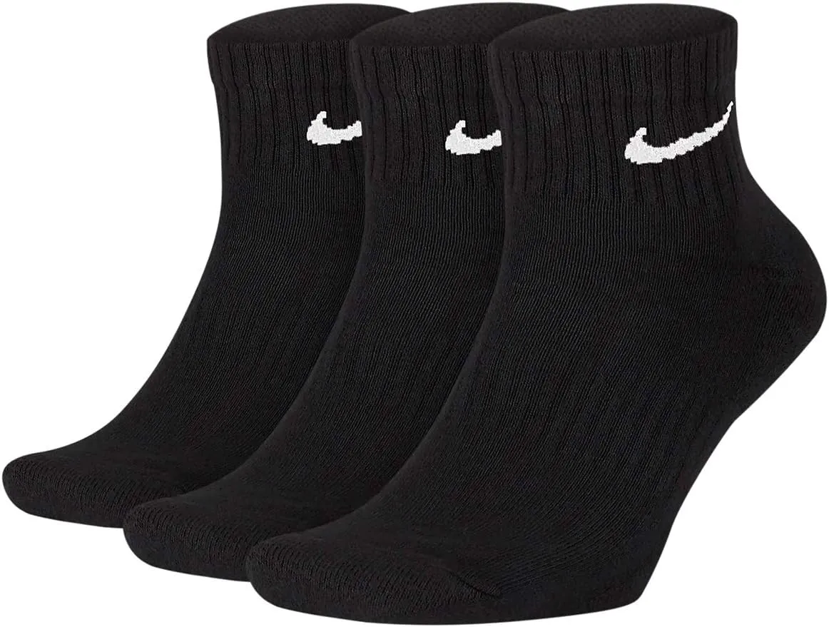 Nike Everyday Lightweight Ankle Training Socks (3 Pair) (Black/White, L)