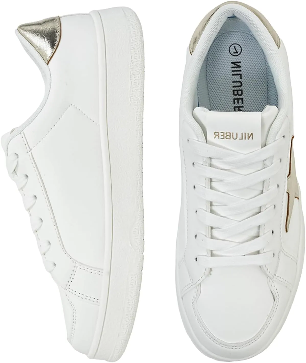 Niluber Star Sneakers for Women Low Top Comfortable Cushioned White Gold Sliver Leopard Platform Sneakers Lace Up Red Glitter Platform Party Shoes