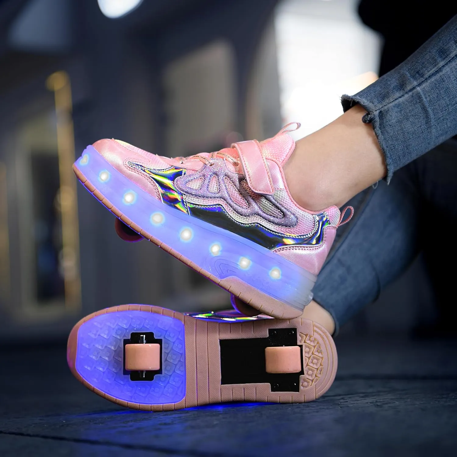 Nsasy Girls Boys Roller Shoes with LED Light Up Wheels Sneakers Kids Roller Skates Shoes for Kids for Children