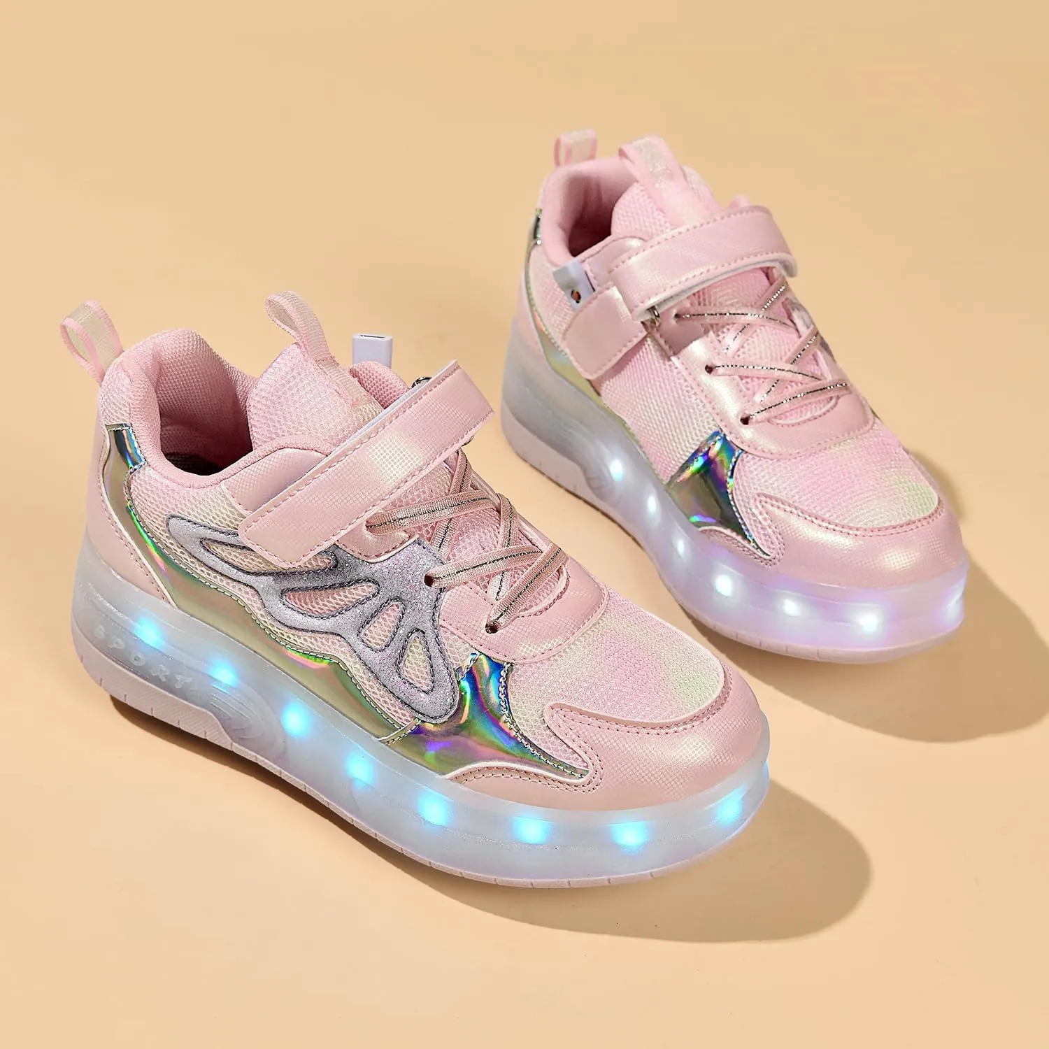 Nsasy Girls Boys Roller Shoes with LED Light Up Wheels Sneakers Kids Roller Skates Shoes for Kids for Children