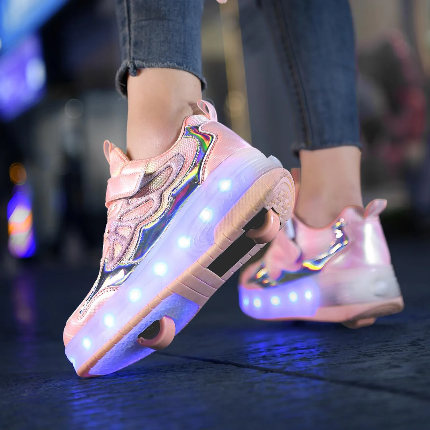 Nsasy Girls Boys Roller Shoes with LED Light Up Wheels Sneakers Kids Roller Skates Shoes for Kids for Children
