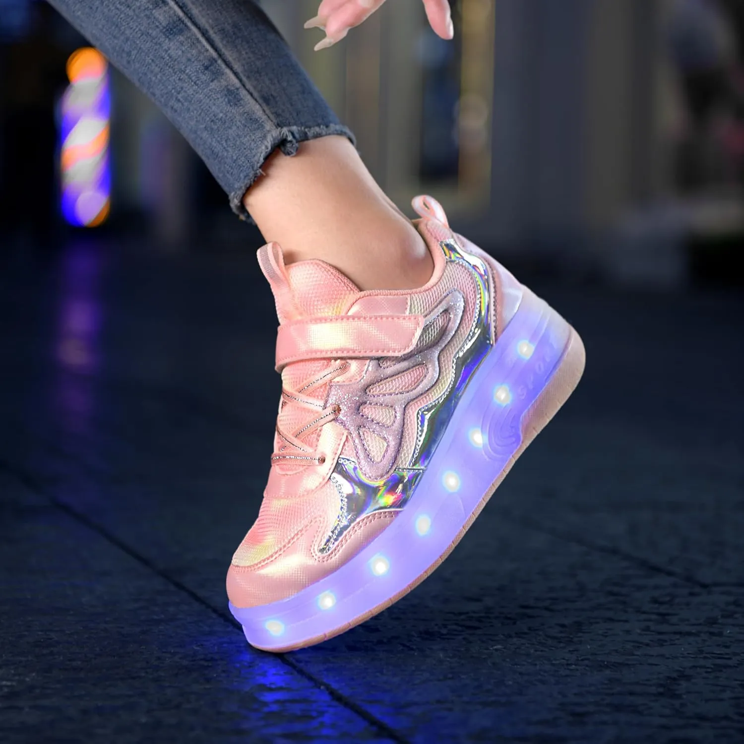 Nsasy Girls Boys Roller Shoes with LED Light Up Wheels Sneakers Kids Roller Skates Shoes for Kids for Children