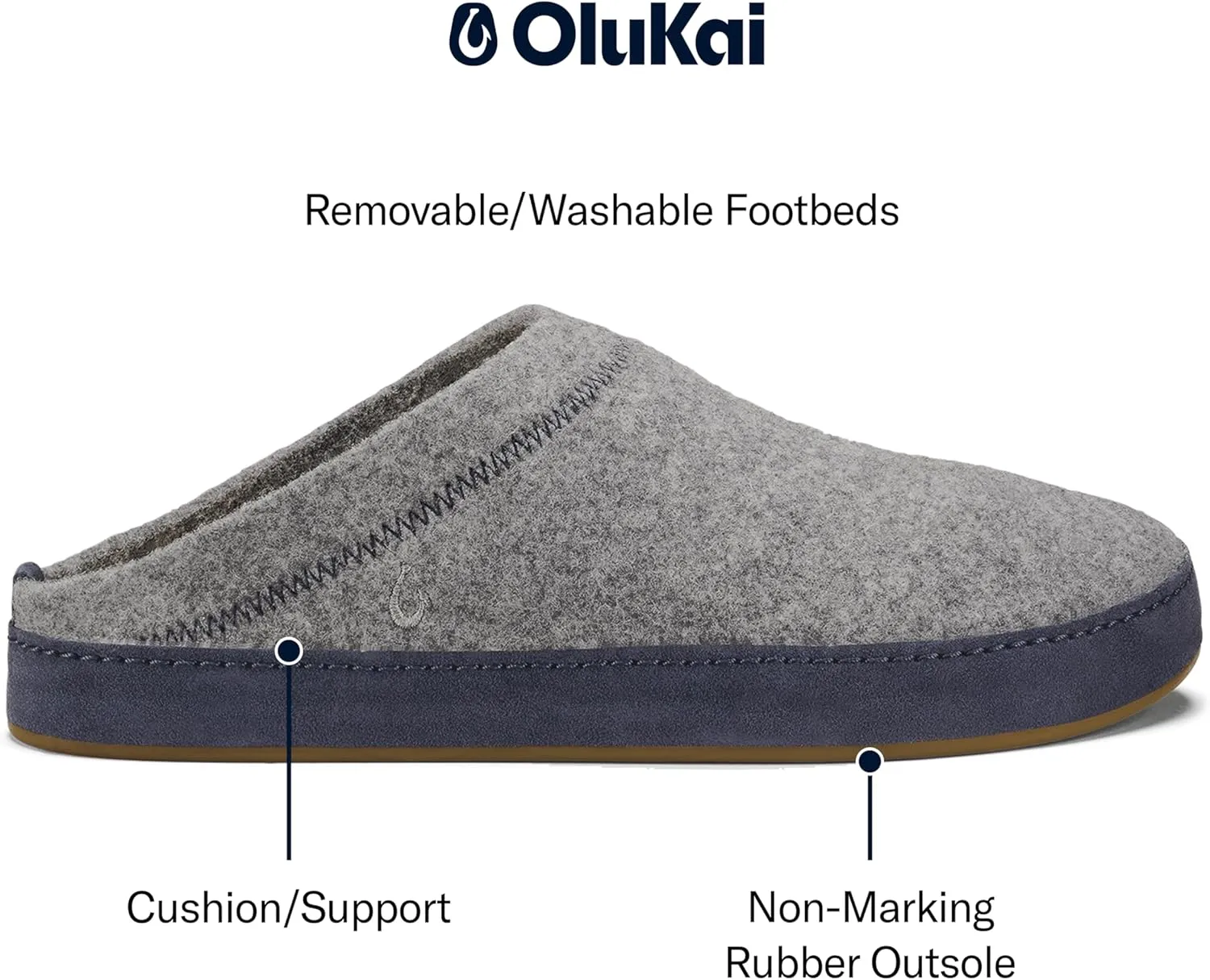 OLUKAI Hamani Hulu Men's Wool Mule Slippers, Soft & Comfortable Slippers with Premium Materials, Sheepskin Shearling & Italian Felt, All-Day Wear