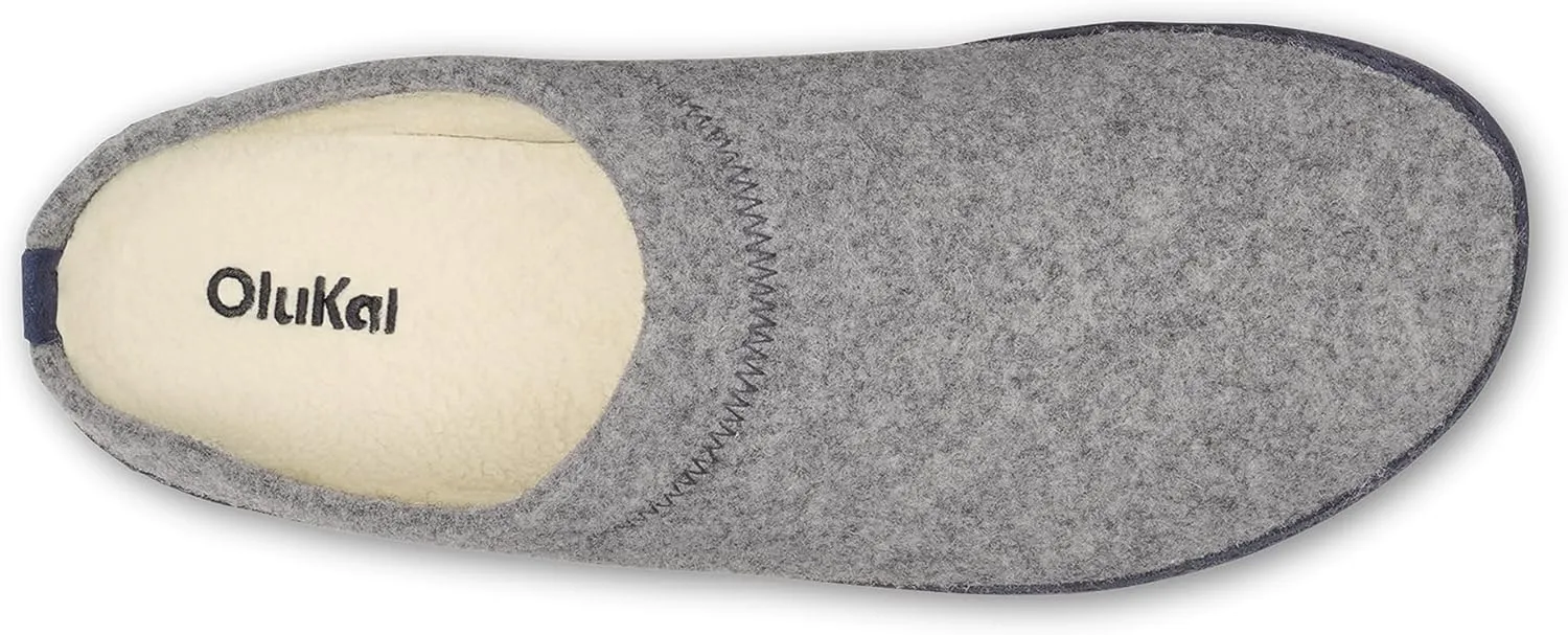 OLUKAI Hamani Hulu Men's Wool Mule Slippers, Soft & Comfortable Slippers with Premium Materials, Sheepskin Shearling & Italian Felt, All-Day Wear