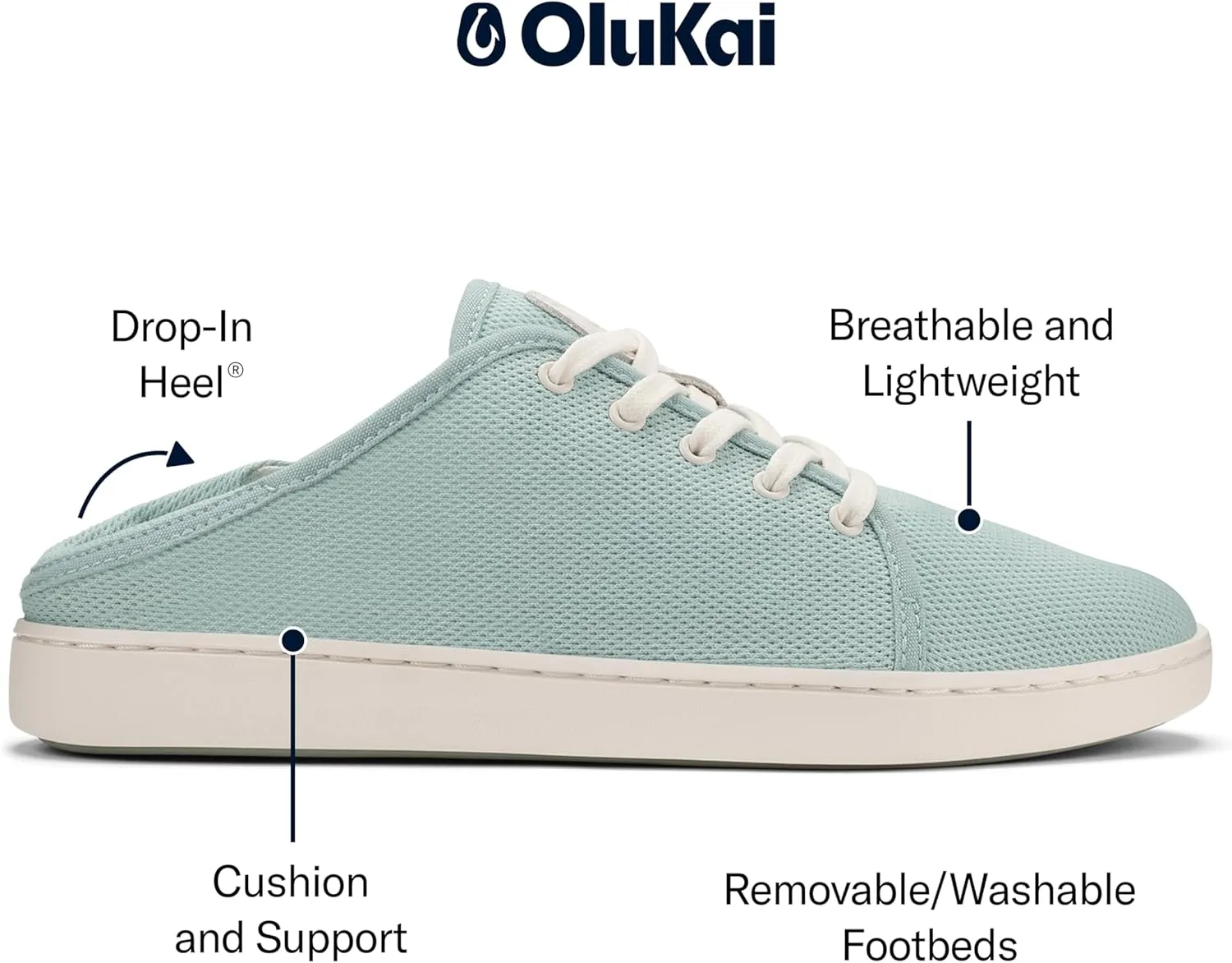 OLUKAI Pehuea Li Women's Lace-Up Sneakers, Casual Everyday Shoes with Drop-in Heel, Lightweight & Breathable Mesh Design, All-Day Comfort & Support