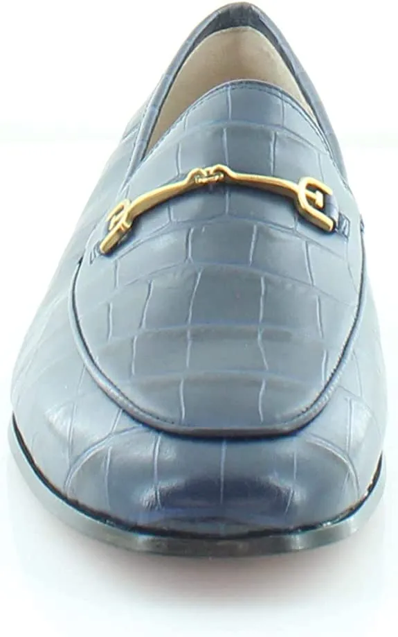 On Loafers Fashion Toe Deadline-driven Slip Leather Croc Navy Rounded Augmented reality Loraine Sam Edelman