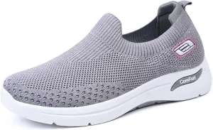 Orthopedic Sneakers for Women Breathable Lightweight Arch Support Air Cushion Slip on Walking Shoes Non Slip Soft Knitted Work Shoes