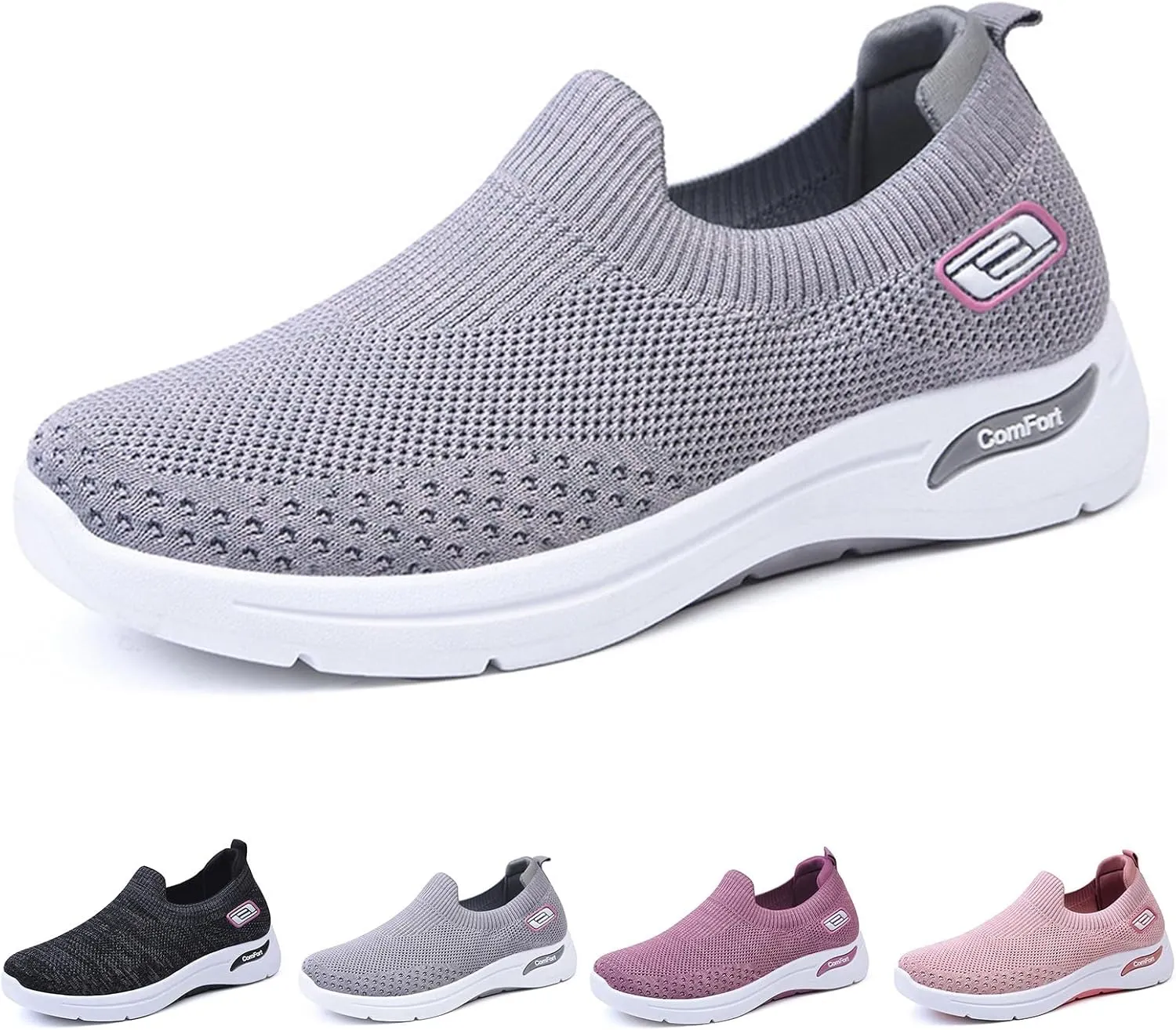 Orthopedic Sneakers for Women Breathable Lightweight Arch Support Air Cushion Slip on Walking Shoes Non Slip Soft Knitted Work Shoes