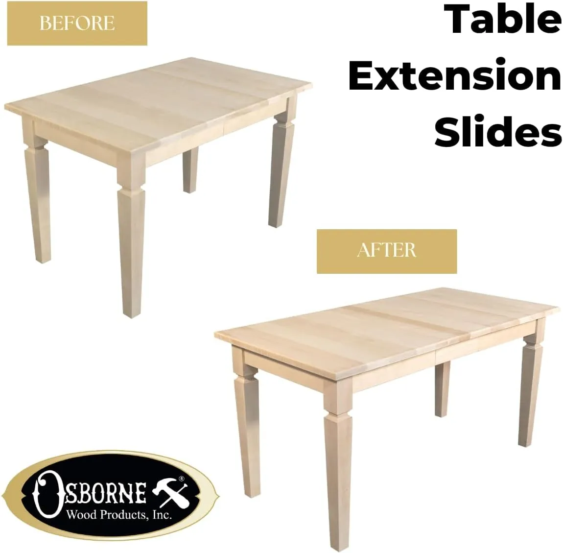 Osborne Wooden Standard Table Slide Set, 38" Table Slide (Allows for 38" Opening) in Soft Maple, Standard Table Extension for Table with 4 Legs