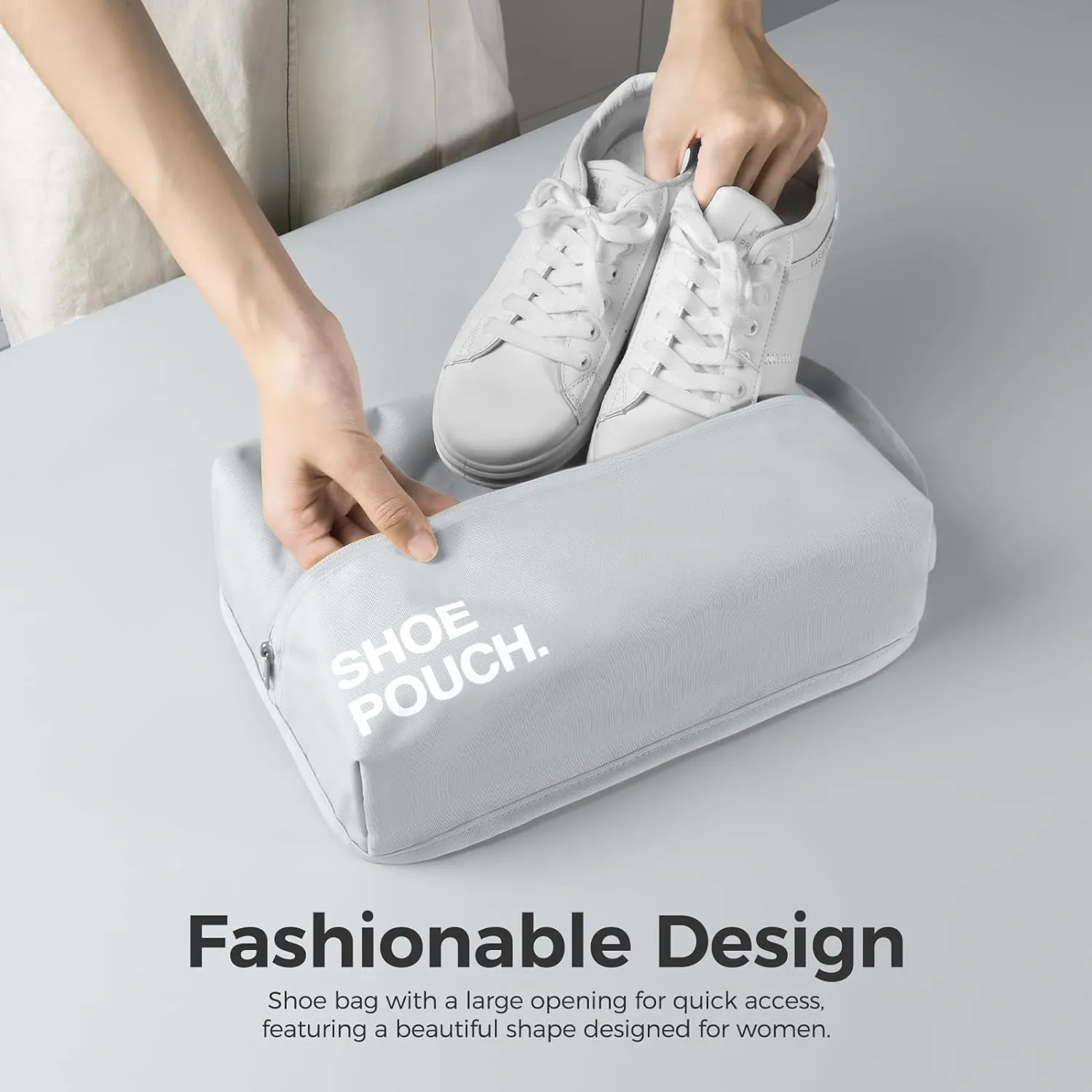 pack all Water-Resistant Shoe Bag for Travel, Stylish Shoe Pouch for Gym, Odor-Resistant Soccer Cleats Bag for Sport (Light Grey)