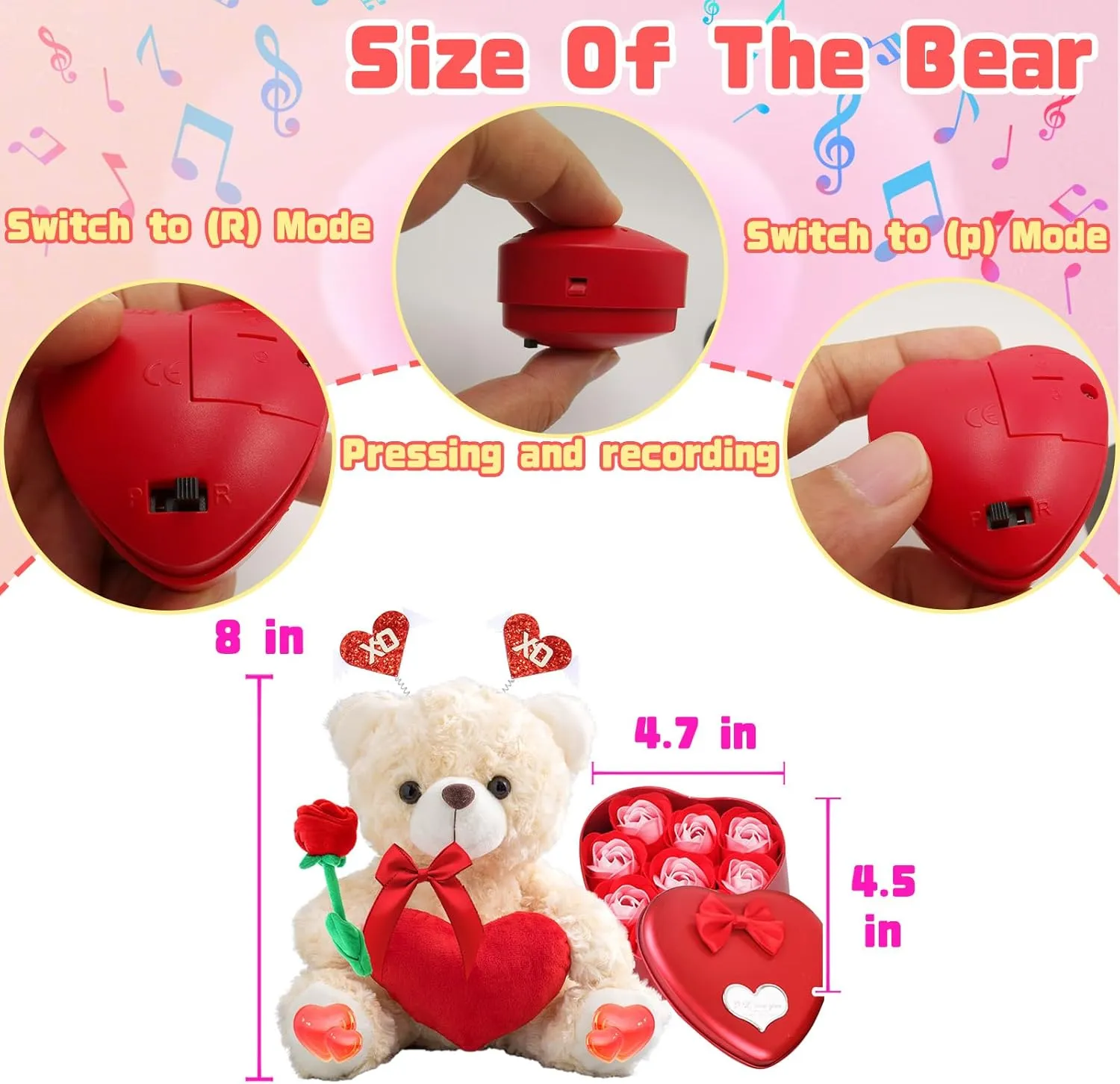 Personalized Teddy Bear with Heart for Him Her Valentine Bear with Photo  Text, Personalized Gifts Valentine Teddy Bear as Customized Gifts for Valentines Day (8 inch-Text Photo)