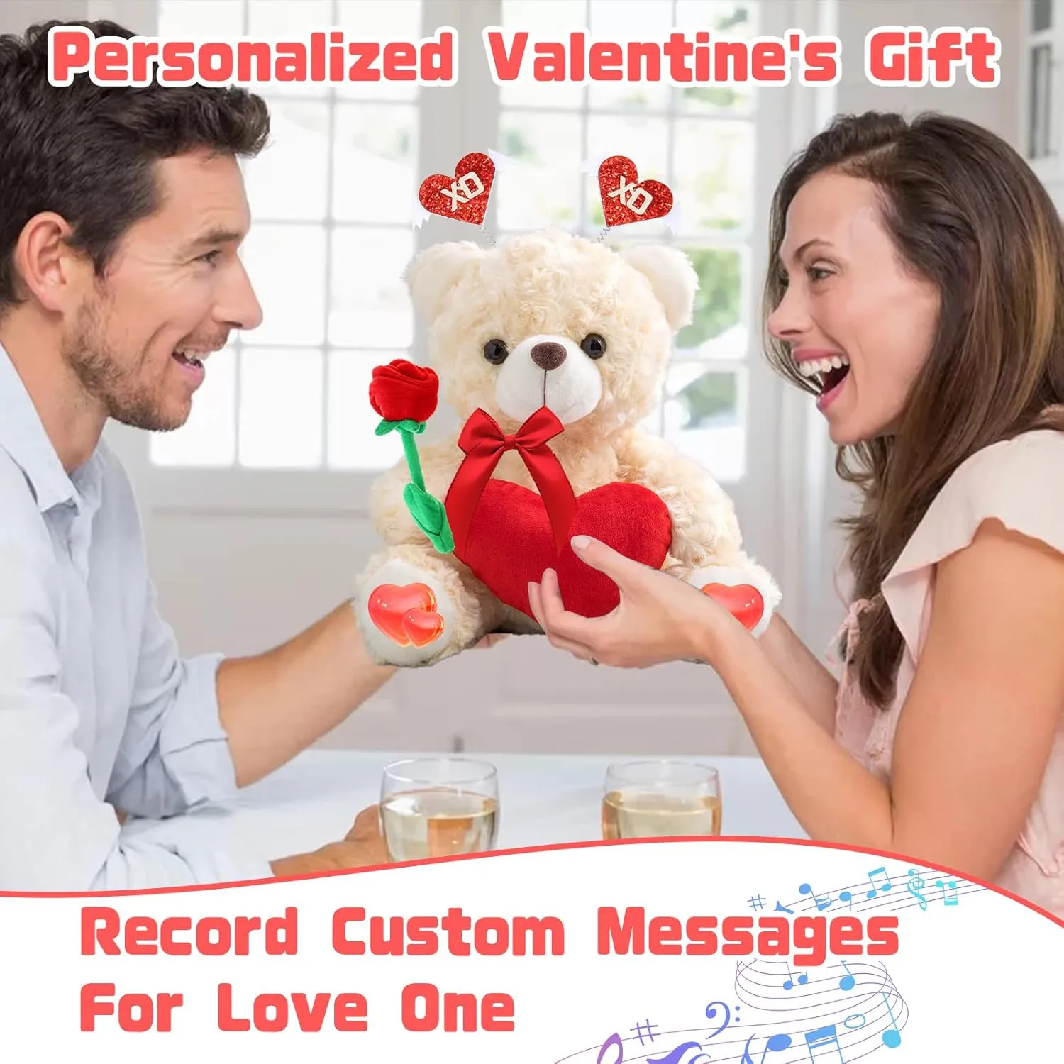 Personalized Teddy Bear with Heart for Him Her Valentine Bear with Photo  Text, Personalized Gifts Valentine Teddy Bear as Customized Gifts for Valentines Day (8 inch-Text Photo)