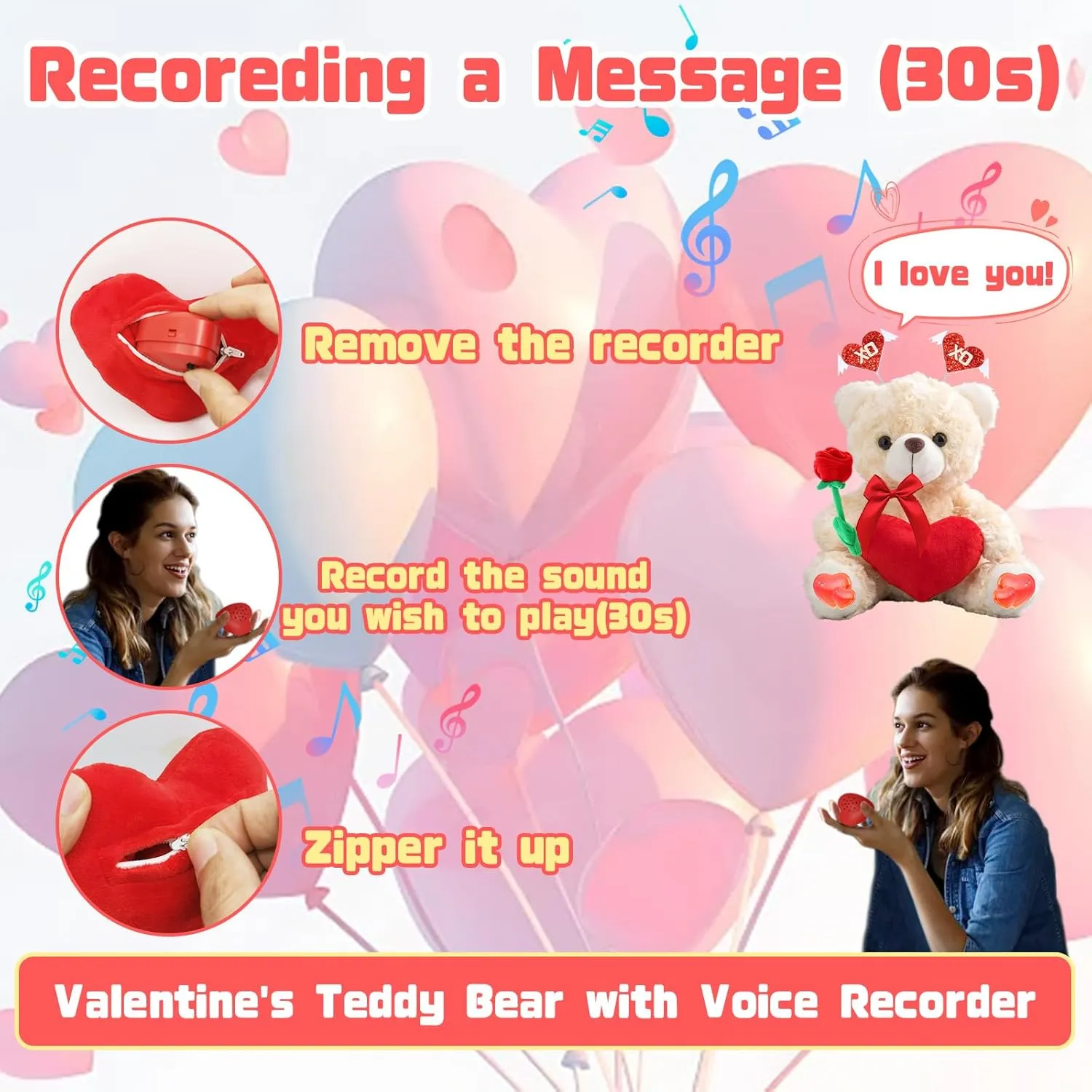 Personalized Teddy Bear with Heart for Him Her Valentine Bear with Photo  Text, Personalized Gifts Valentine Teddy Bear as Customized Gifts for Valentines Day (8 inch-Text Photo)