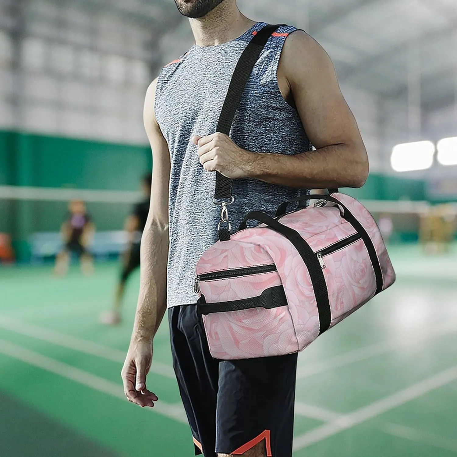 Pink Rose Duffel Bag with Shoe Compartment Lightweight for Travel Gym