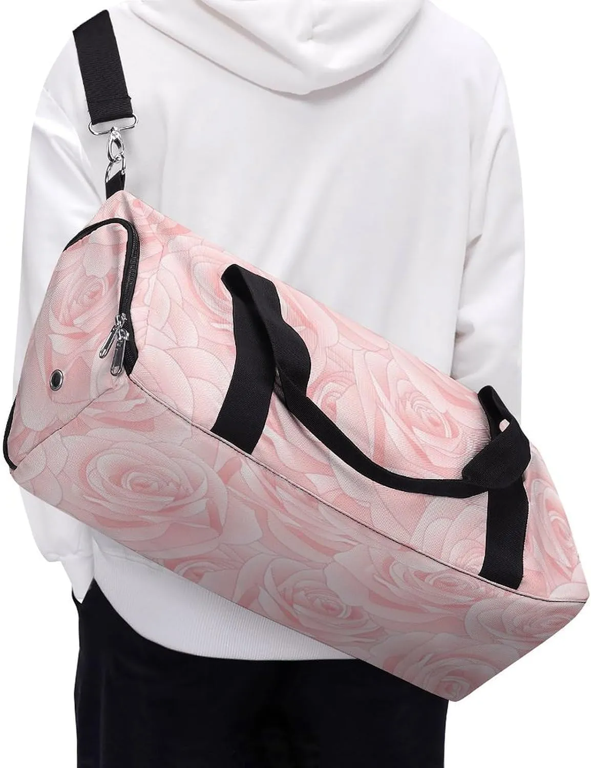 Pink Rose Duffel Bag with Shoe Compartment Lightweight for Travel Gym