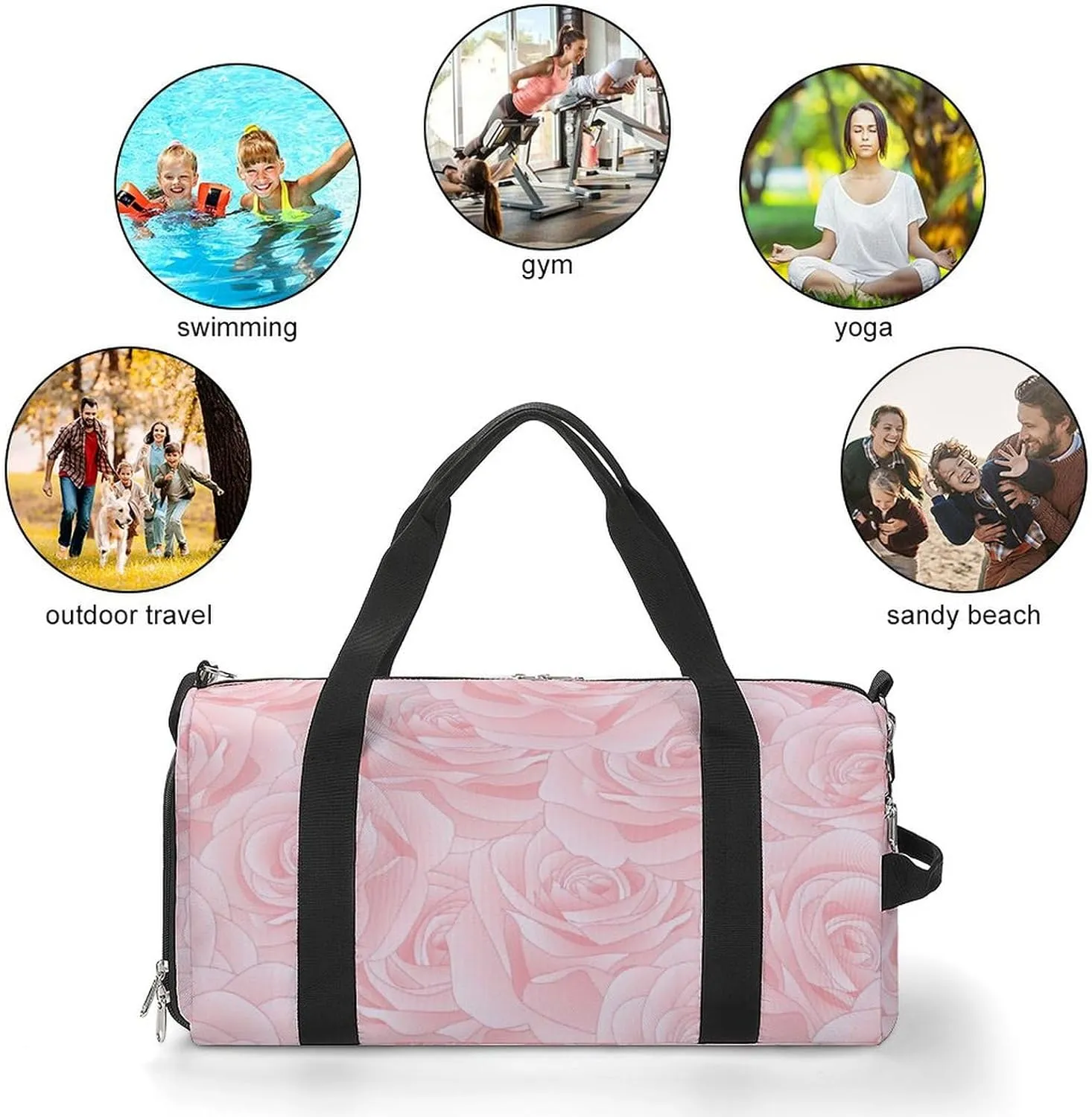 Pink Rose Duffel Bag with Shoe Compartment Lightweight for Travel Gym