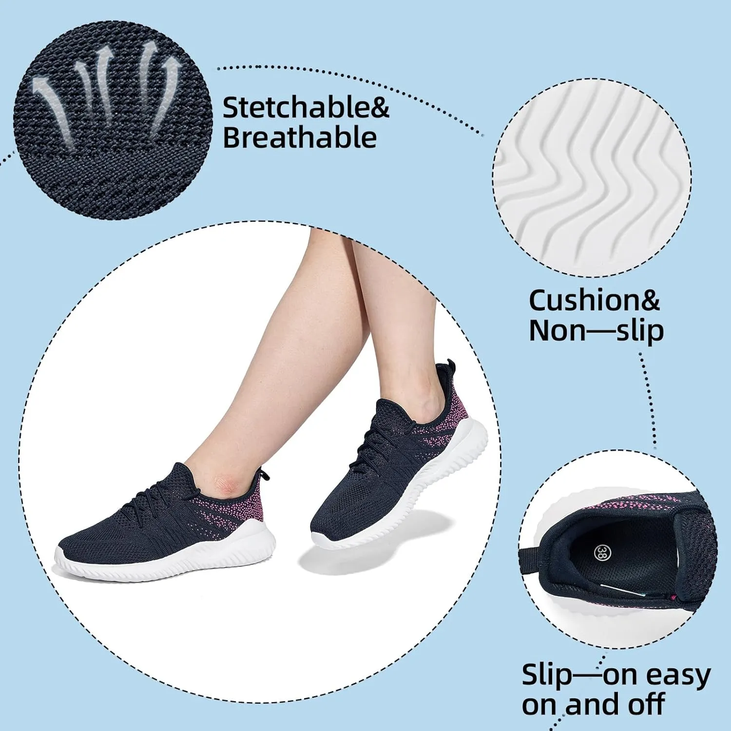 PPQ Womens Slip On Walking Shoes，Memory Foam Lightweight Comfort Casual Workout Shoes,Yoga Or Tennis Or Running Sneakers