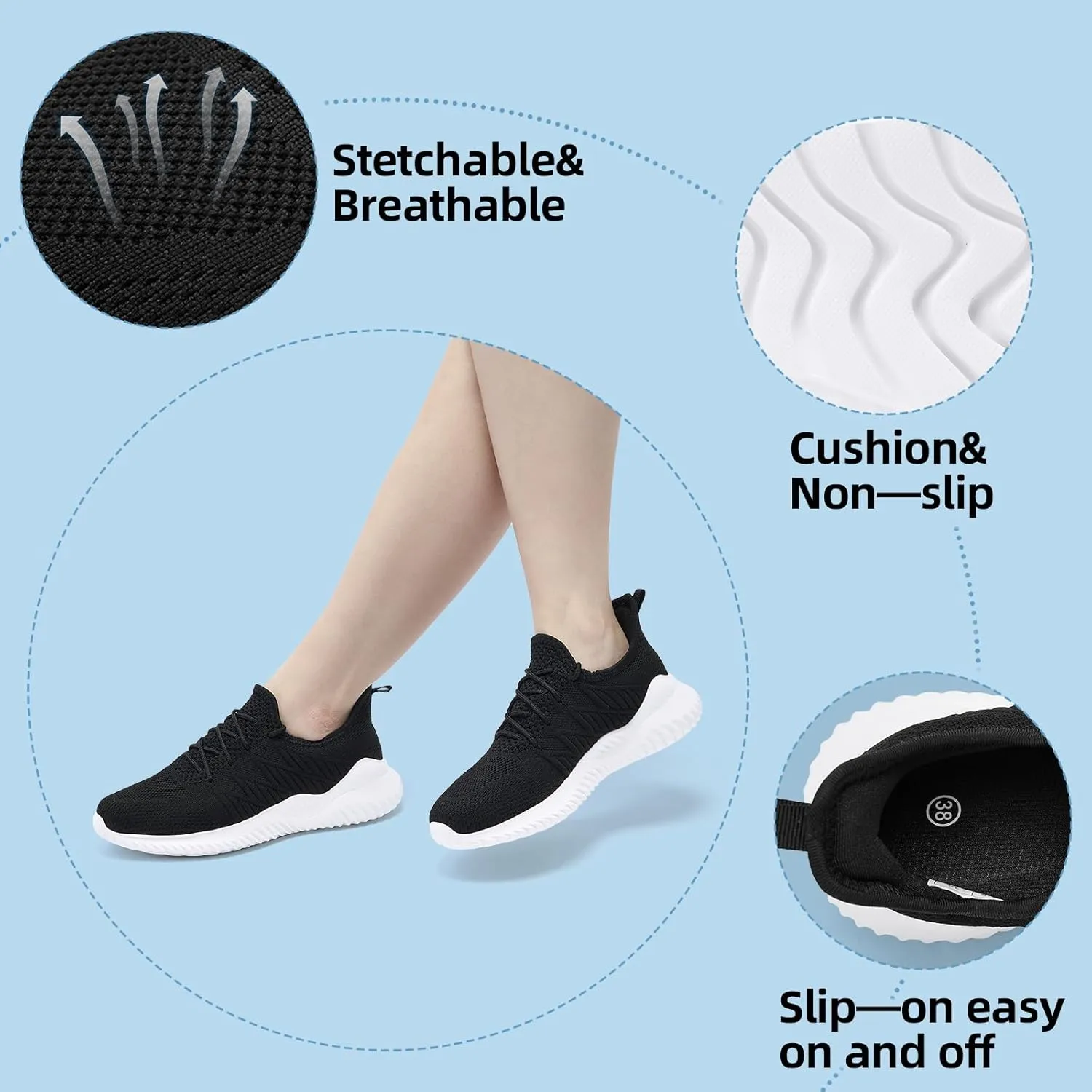 PPQ Womens Slip On Walking Shoes，Memory Foam Lightweight Comfort Casual Workout Shoes,Yoga Or Tennis Or Running Sneakers