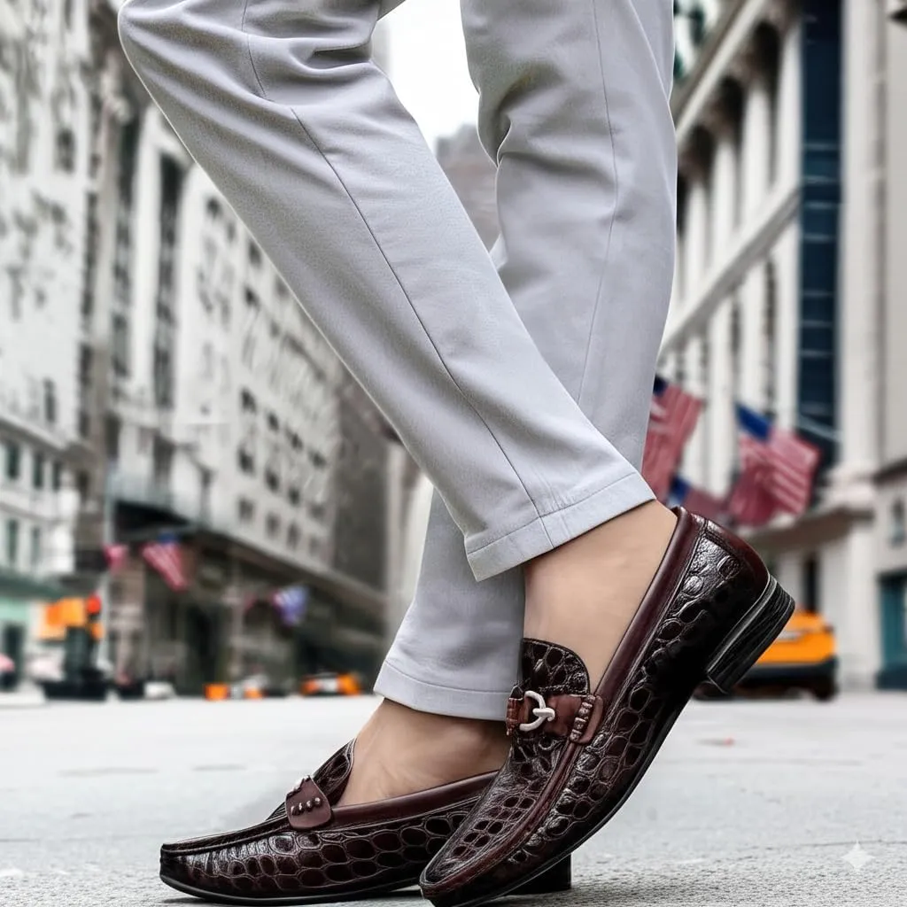 Premium Dress Shoes for Men, Classic Alligator Printed Business Leather Dress Slip on Loafer Shoes for Mens