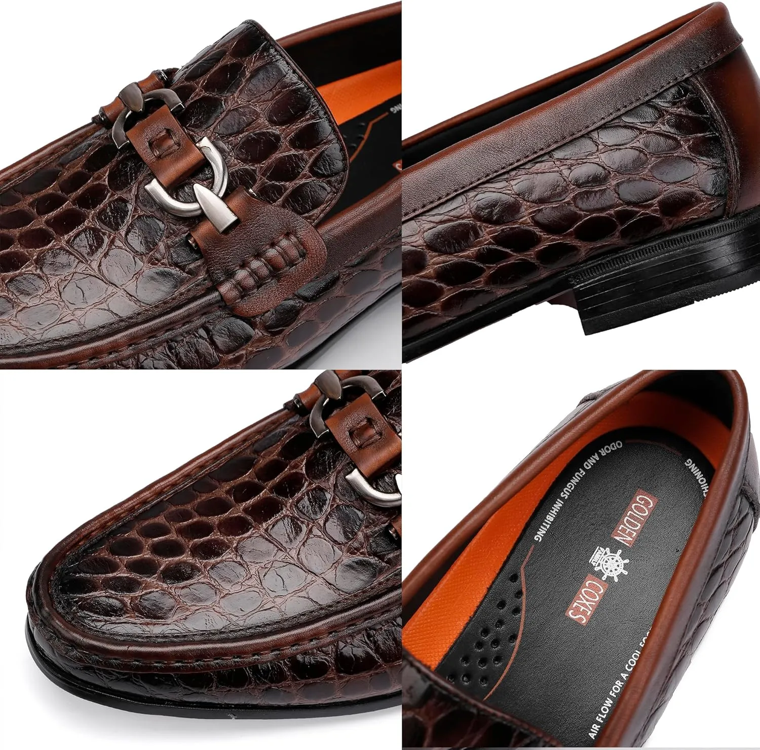 Premium Dress Shoes for Men, Classic Alligator Printed Business Leather Dress Slip on Loafer Shoes for Mens