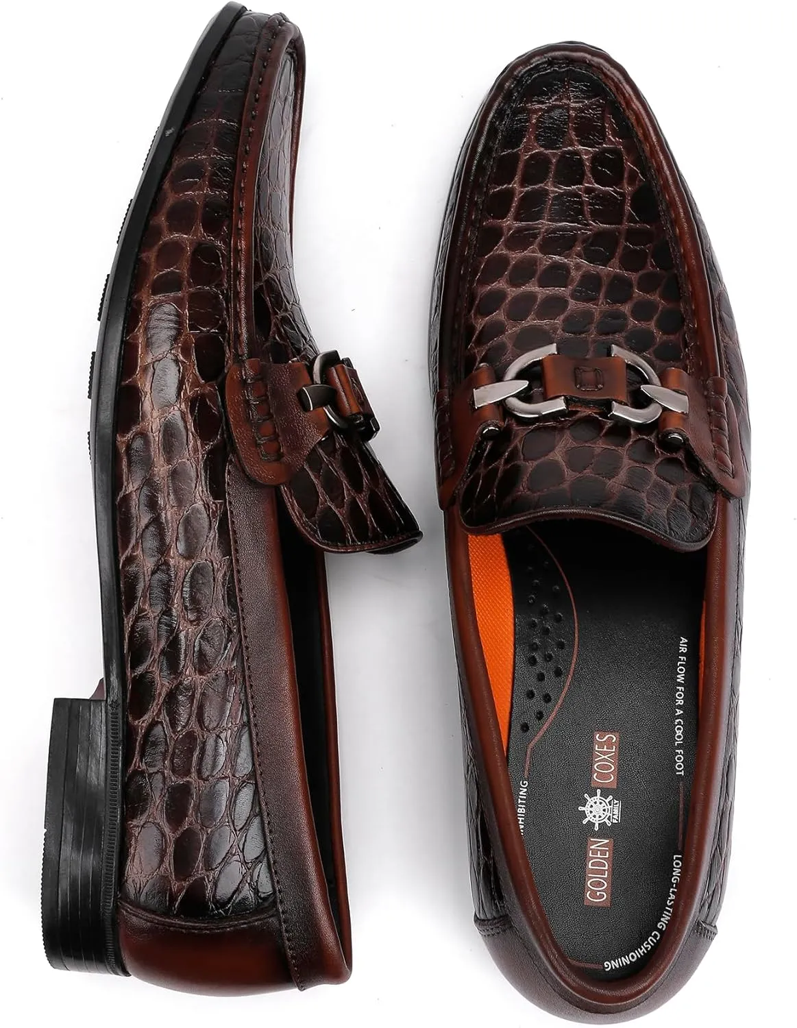 Premium Dress Shoes for Men, Classic Alligator Printed Business Leather Dress Slip on Loafer Shoes for Mens