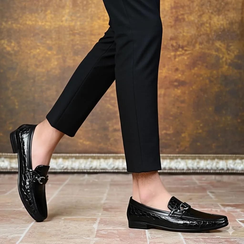 Premium Dress Shoes for Men, Classic Alligator Printed Business Leather Dress Slip on Loafer Shoes for Mens