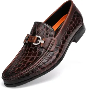 Premium Dress Shoes for Men, Classic Alligator Printed Business Leather Dress Slip on Loafer Shoes for Mens