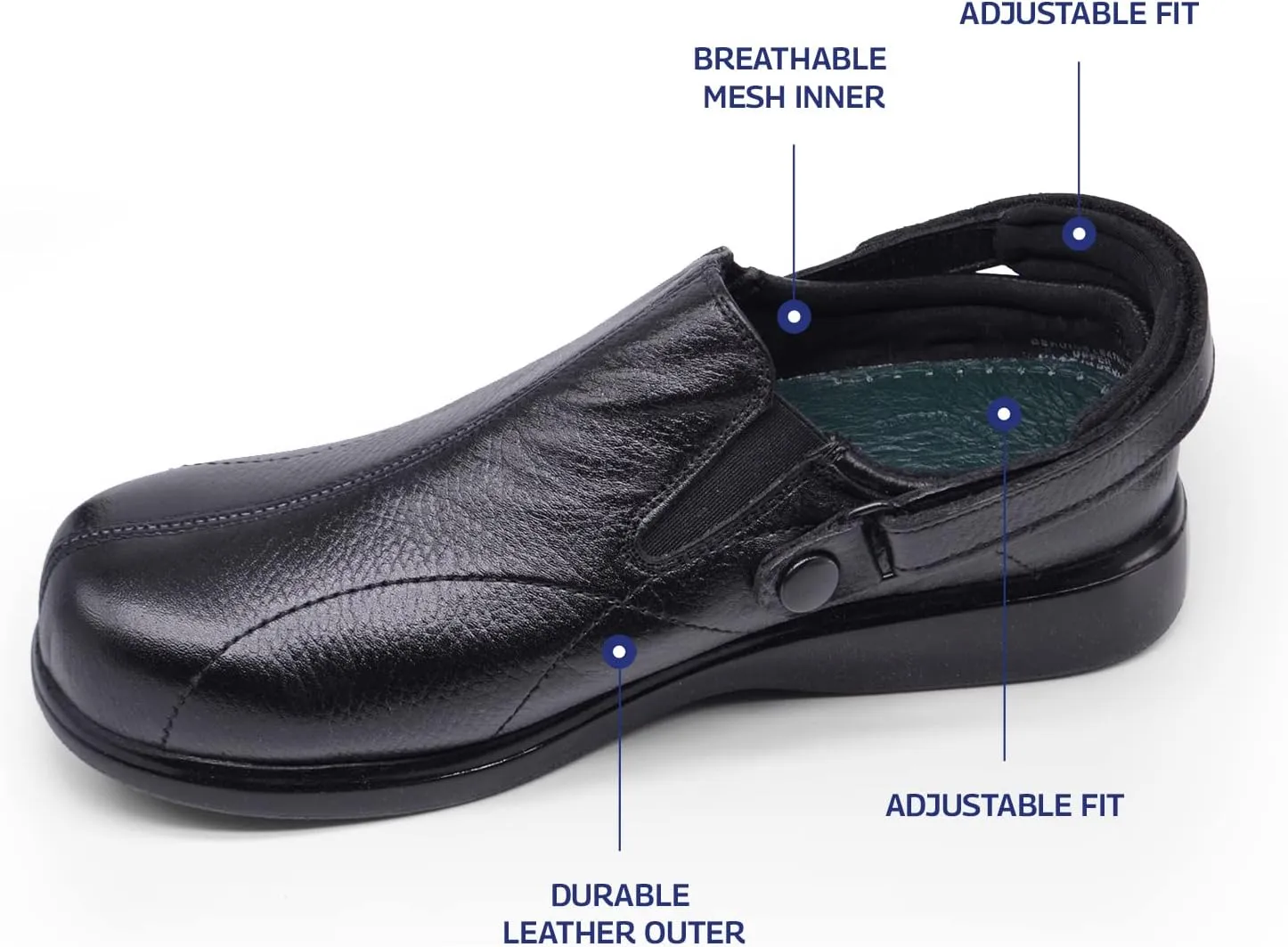 Pure Stride Nantucket Diabetic and Therapeutic Slip-On Walking Shoes for Women - Soft Full Grain Calf Skin Leather, Lightweight and Skid Resistant