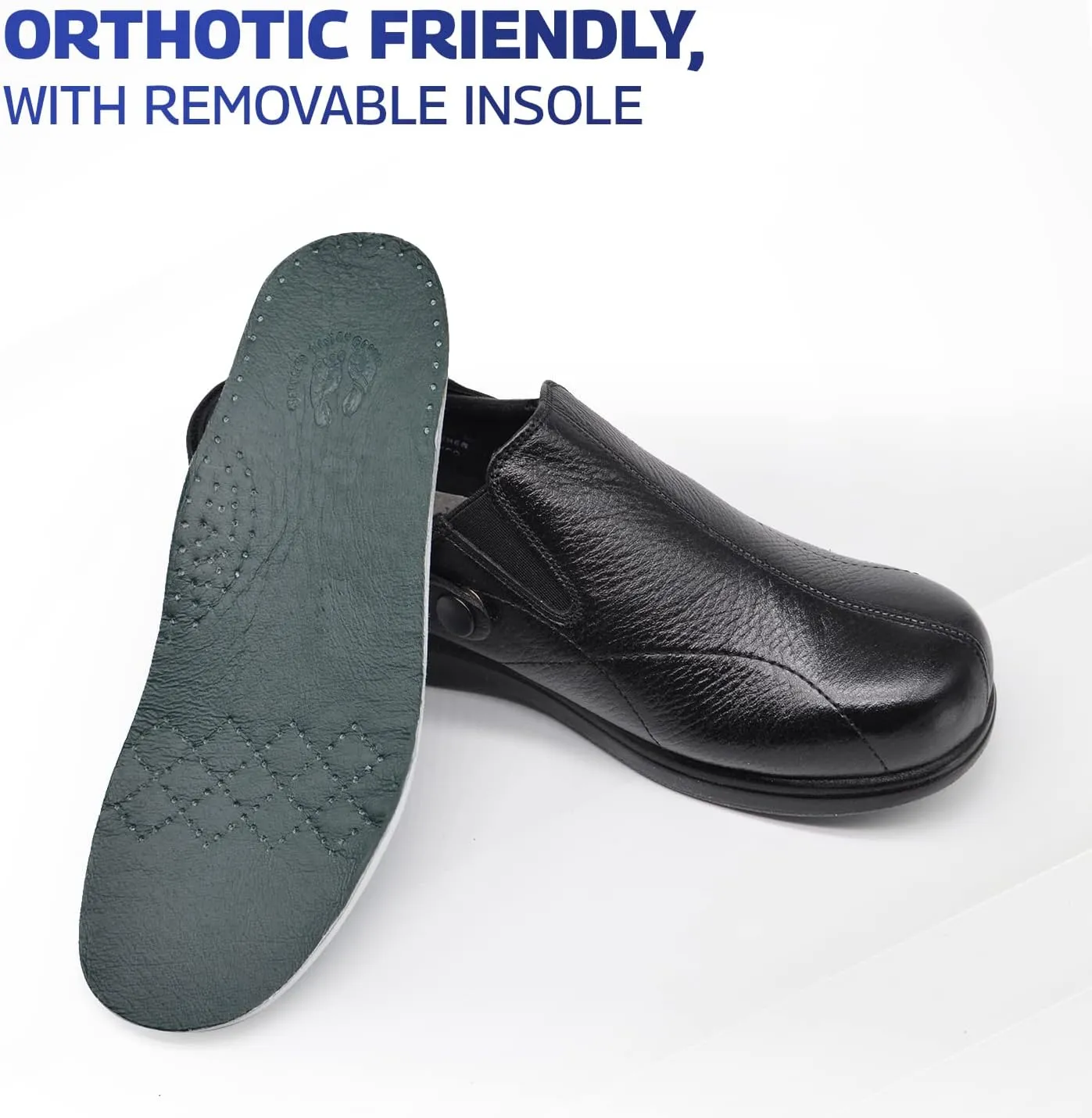 Pure Stride Nantucket Diabetic and Therapeutic Slip-On Walking Shoes for Women - Soft Full Grain Calf Skin Leather, Lightweight and Skid Resistant
