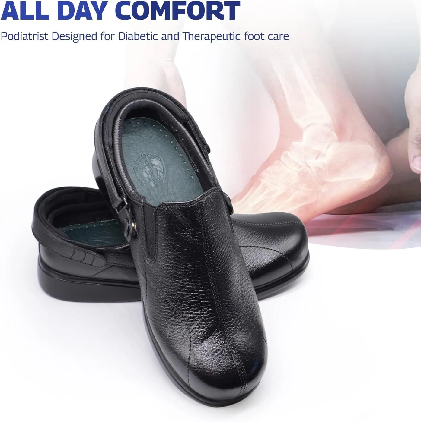Pure Stride Nantucket Diabetic and Therapeutic Slip-On Walking Shoes for Women - Soft Full Grain Calf Skin Leather, Lightweight and Skid Resistant