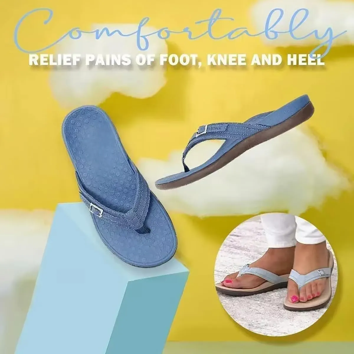 Pylera Orthopaedic Summer Sandals, Soft Bottom Massage Wedge Slide Flip Flops, Orthopedic Sandals with Arch Support