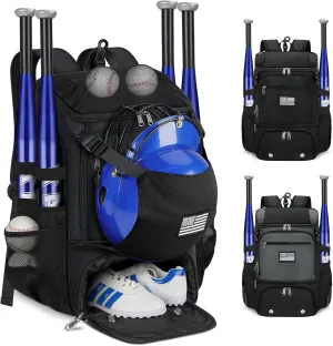 RAINSMORE Baseball Backpack Lightweight Softball Bag for Youth & Adults with Dual Helmet Storage, Shoe Compartment & Fence Hook Baseball Bag, T-Ball Bag for Games Equipment & Travel Gear