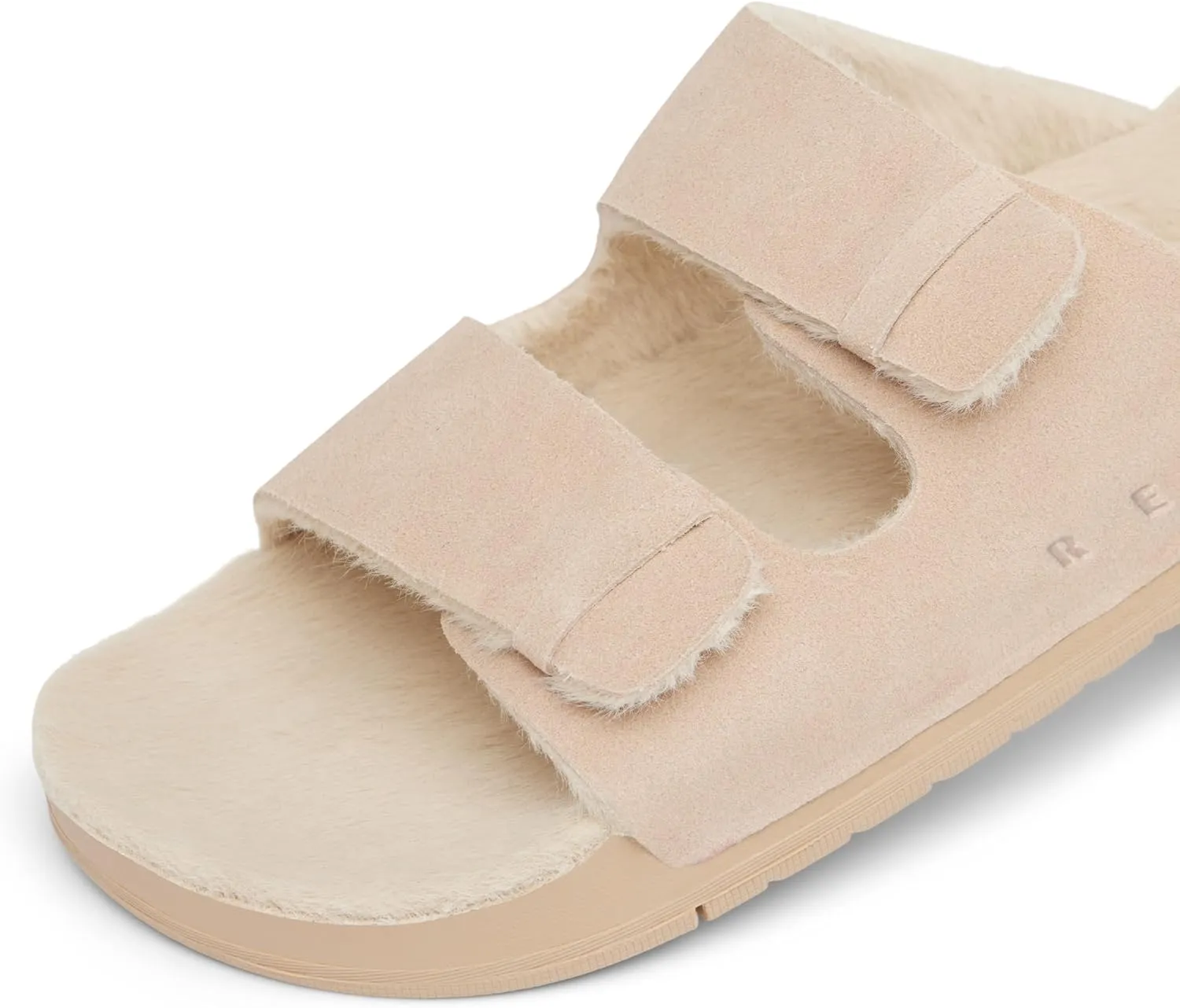 REEF Ojai Two Bar Cozy Women's Slide, Faux Fur Footbed, Full Grain Leather