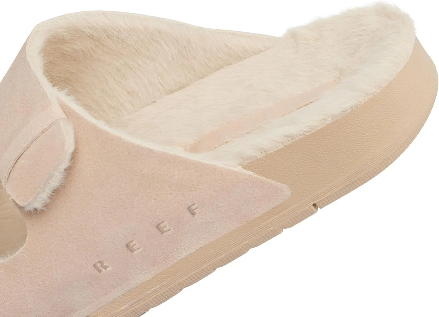 REEF Ojai Two Bar Cozy Women's Slide, Faux Fur Footbed, Full Grain Leather