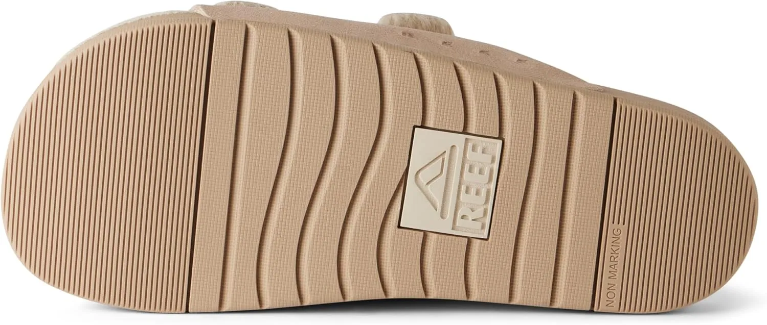 REEF Ojai Two Bar Cozy Women's Slide, Faux Fur Footbed, Full Grain Leather