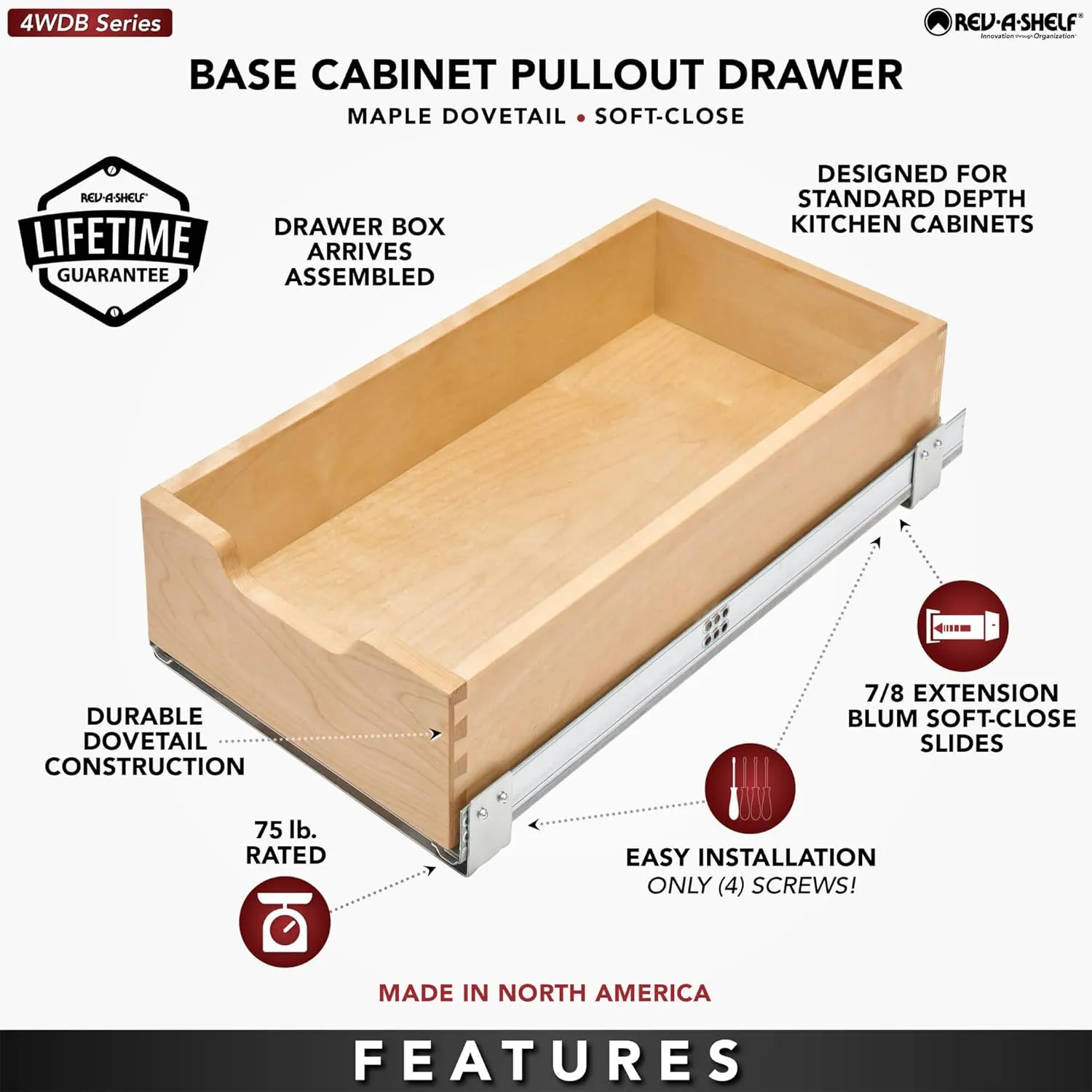 Rev-A-Shelf 20.71" Pullout Kitchen Cabinet Drawer w/Soft-close, 4WDB-21SC-1