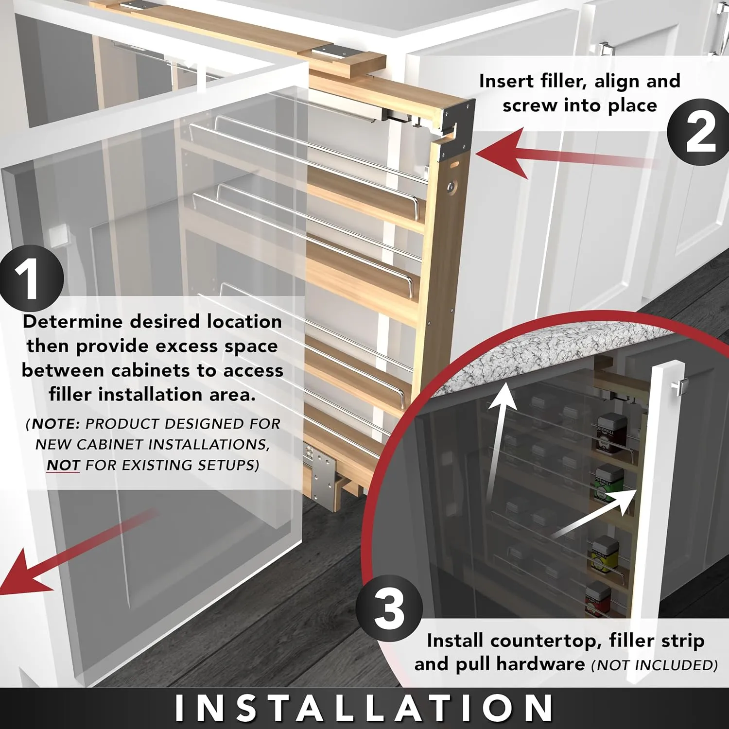 Rev-A-Shelf Kitchen Cabinet Pullout Wall Filler Wooden Organizer Slide Out Pantry Storage w/Soft-Close in Multiple Sizes, 6 x 42 In, 432-WFBBSC42-6C