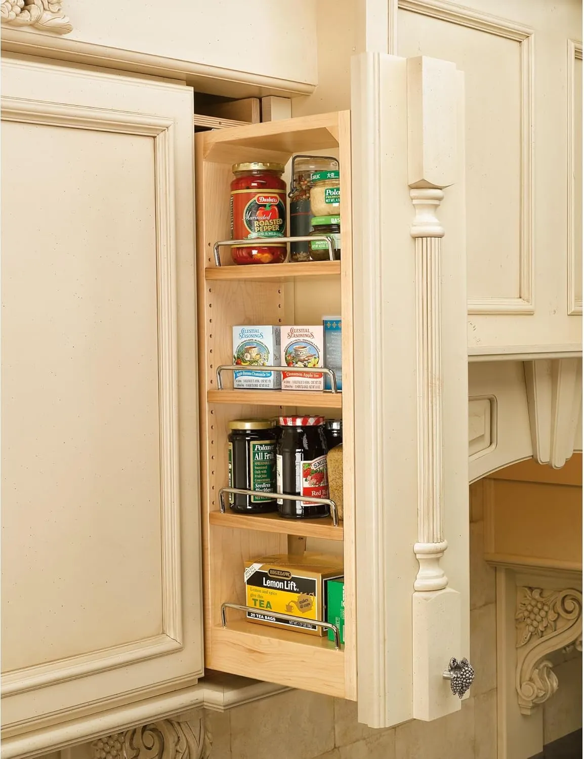 Rev-A-Shelf Kitchen Cabinet Pullout Wall Filler Wooden Organizer Slide Out Pantry Storage w/Soft-Close in Multiple Sizes, 6 x 42 In, 432-WFBBSC42-6C