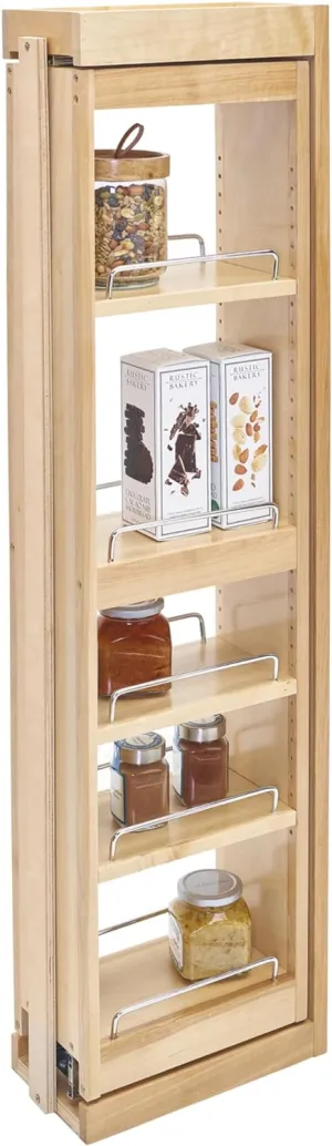 Rev-A-Shelf Kitchen Cabinet Pullout Wall Filler Wooden Organizer Slide Out Pantry Storage w/Soft-Close in Multiple Sizes, 6 x 42 In, 432-WFBBSC42-6C