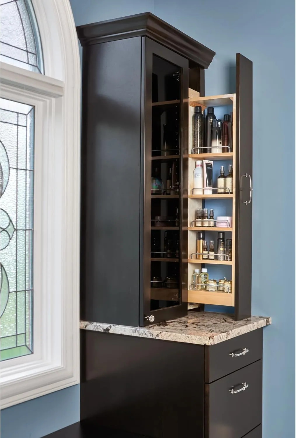 Rev-A-Shelf Kitchen Cabinet Pullout Wall Filler Wooden Organizer Slide Out Pantry Storage w/Soft-Close in Multiple Sizes, 6 x 42 In, 432-WFBBSC42-6C