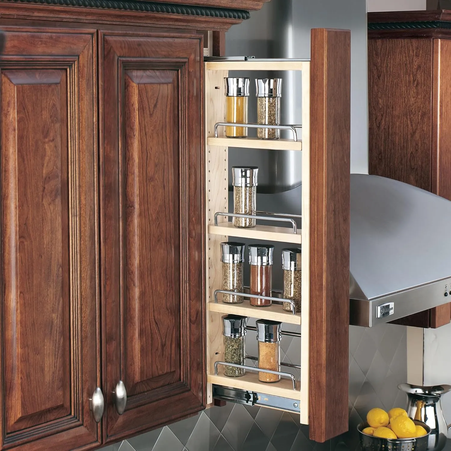 Rev-A-Shelf Kitchen Cabinet Pullout Wall Filler Wooden Organizer Slide Out Pantry Storage w/Soft-Close in Multiple Sizes, 6 x 42 In, 432-WFBBSC42-6C