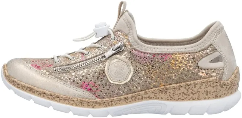 Rieker N42V1 Nikita Women's Sneakers - Lightweight Walking Slip-On Sneakers with Floral Design, Elastic Bungee Lacing & Cushioned Durable Sole for Comfort