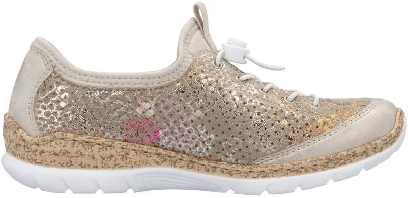 Rieker N42V1 Nikita Women's Sneakers - Lightweight Walking Slip-On Sneakers with Floral Design, Elastic Bungee Lacing & Cushioned Durable Sole for Comfort