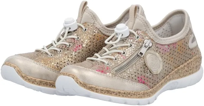 Rieker N42V1 Nikita Women's Sneakers - Lightweight Walking Slip-On Sneakers with Floral Design, Elastic Bungee Lacing & Cushioned Durable Sole for Comfort