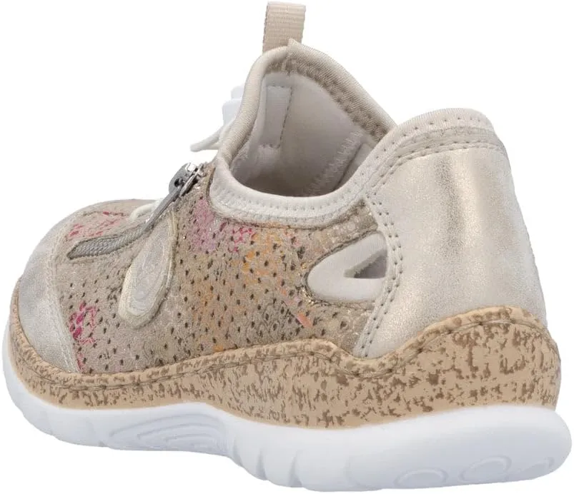 Rieker N42V1 Nikita Women's Sneakers - Lightweight Walking Slip-On Sneakers with Floral Design, Elastic Bungee Lacing & Cushioned Durable Sole for Comfort