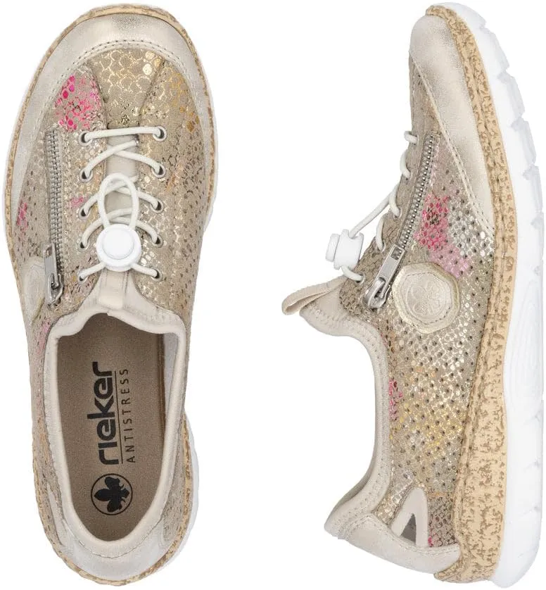 Rieker N42V1 Nikita Women's Sneakers - Lightweight Walking Slip-On Sneakers with Floral Design, Elastic Bungee Lacing & Cushioned Durable Sole for Comfort