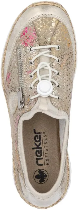 Rieker N42V1 Nikita Women's Sneakers - Lightweight Walking Slip-On Sneakers with Floral Design, Elastic Bungee Lacing & Cushioned Durable Sole for Comfort