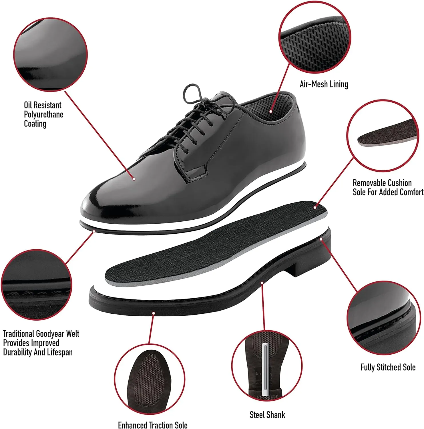 Rothco Uniform Hi-Gloss Oxford Dress Shoe Formal Dress Shoe