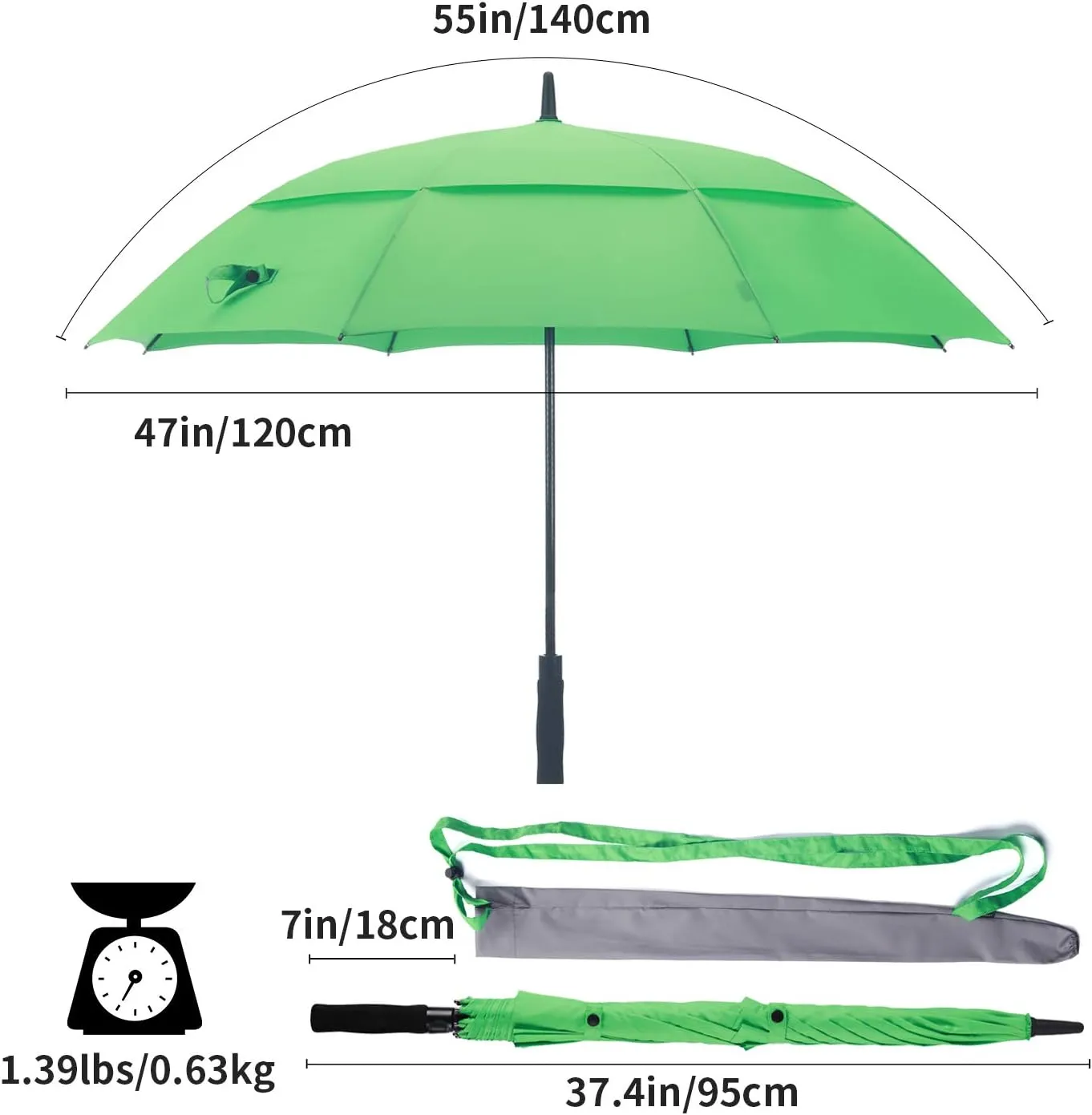 RUMBRELLA 55/62 Inch UV Golf Umbrella Large Oversize Double Canopy Vented Windproof Auto Open Stick Umbrella